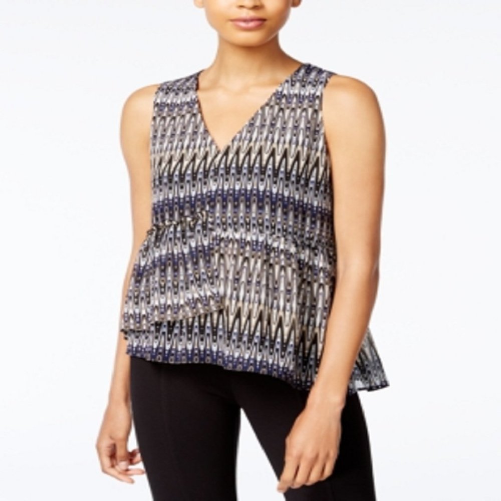 kensie Asymmetrical Peplum Shell in Tusk Combo Size Large
